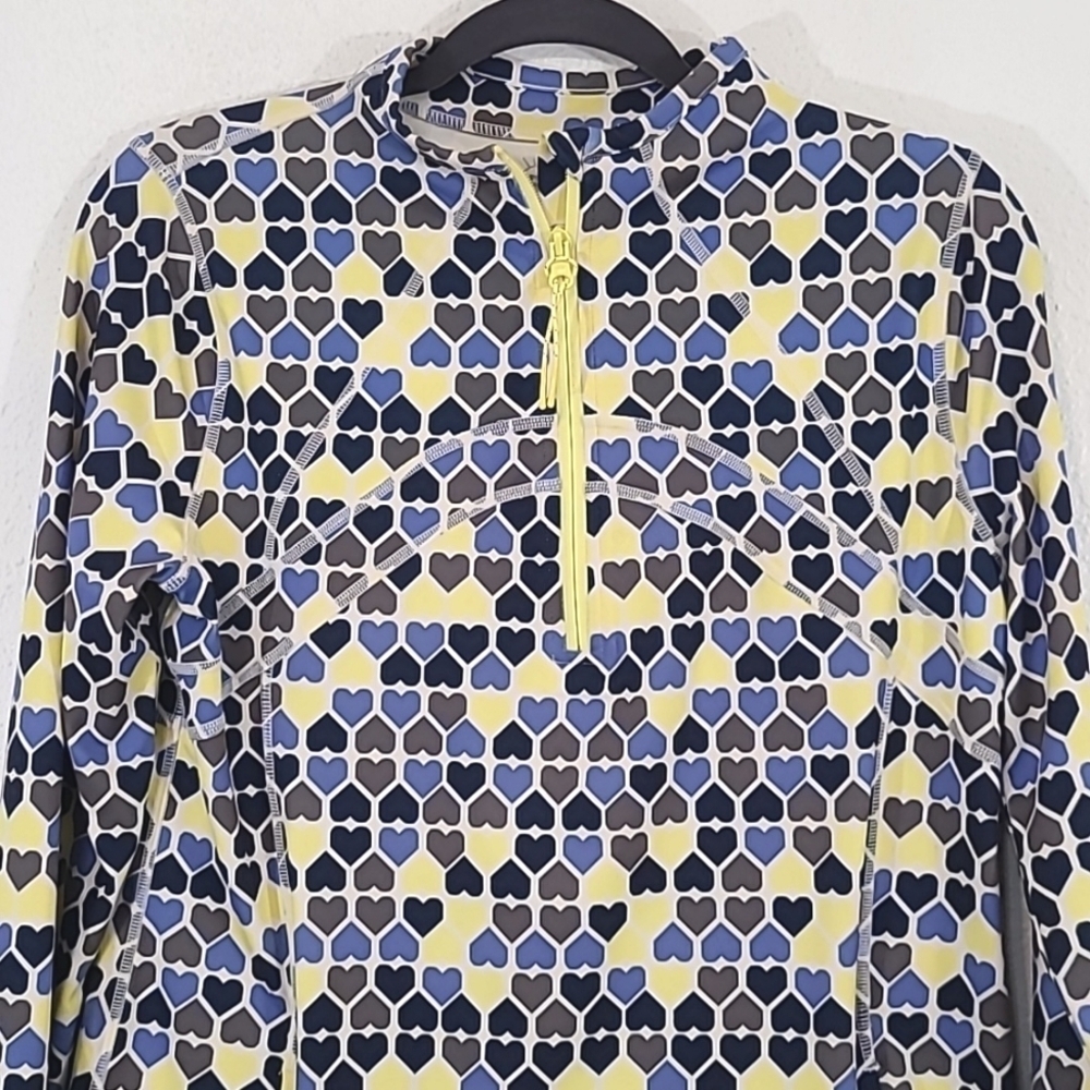 T by TALBOTS Quarter Zip Pullover Long Sleeve UPF 50+ Yellow/White/Gray/Blue, S - Picture 2 of 7
